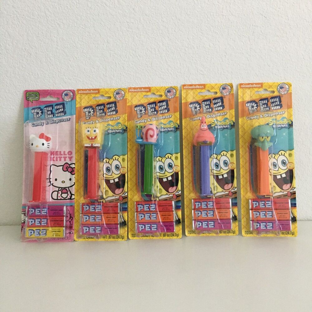 PEZ Hello Kitty & SpongeBob SquarePants Lot of 5 NEW Sealed w/ Feet